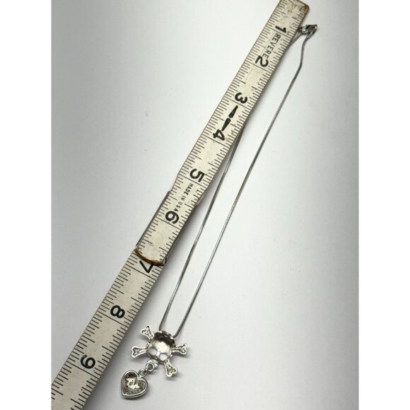 Vintage rhinestone skull and bone heart charm snake chain necklace - Picture 5 of 5